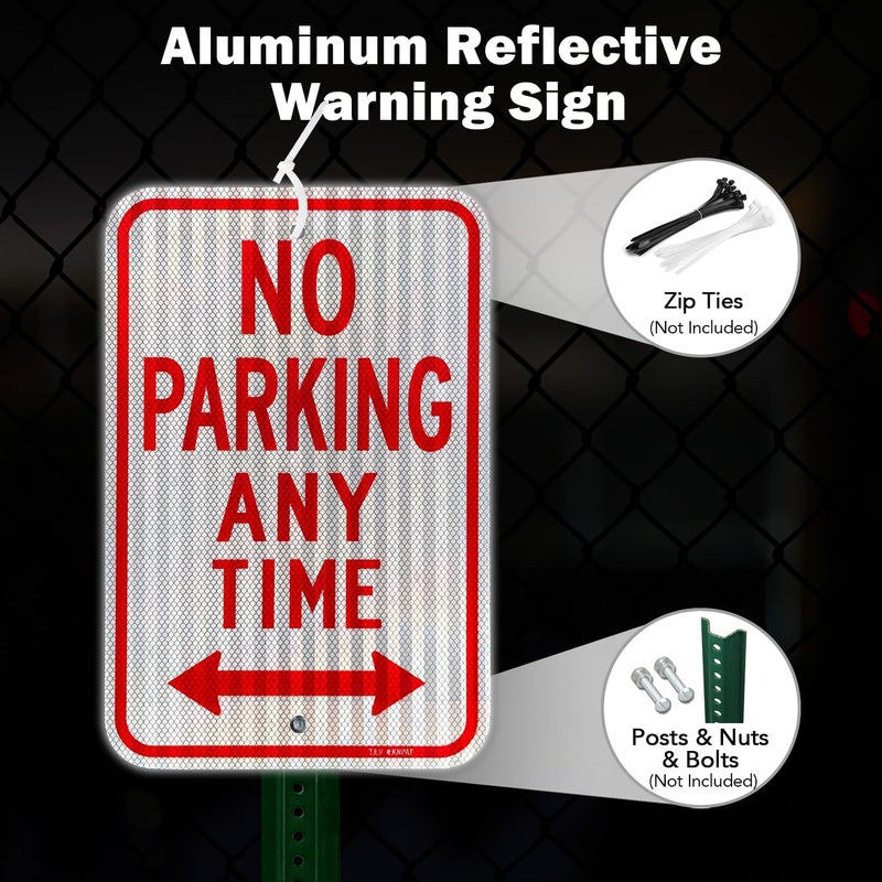 TR Large No Parking Anytime Signs, 18" x 12" Engineer Grade Reflective Sheeting, Rust Free Aluminum, Weather Resistant, Waterproof, Fade Resistant, 2 Pre-drilled Holes - Image 5